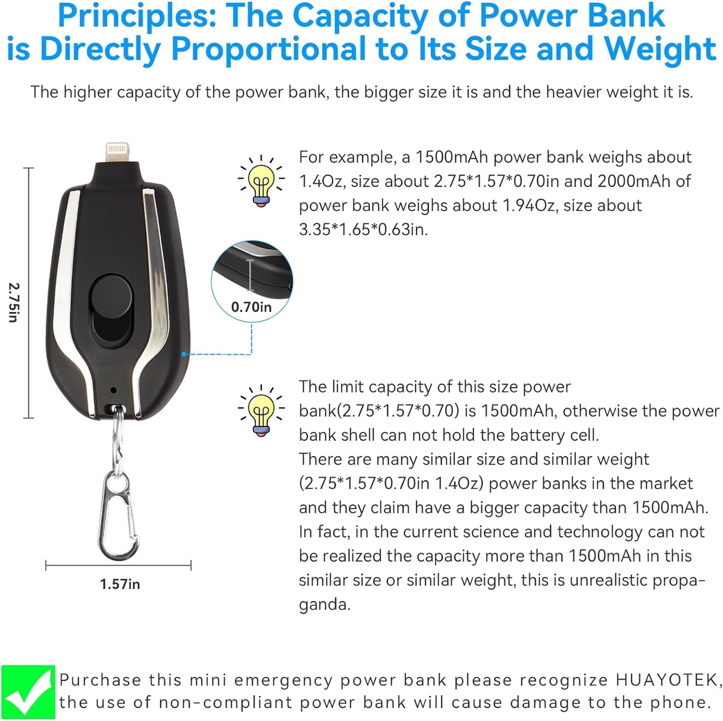 GAIDEGA Mini Emergency Power Pod,  Keychain Portable Charger for iPhone, iPad, AirPods .